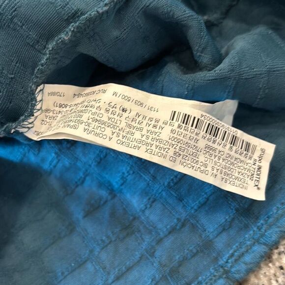 ZARA textured blue green mock turtleneck skater dress fit flare Sz M textured - Picture 11 of 12